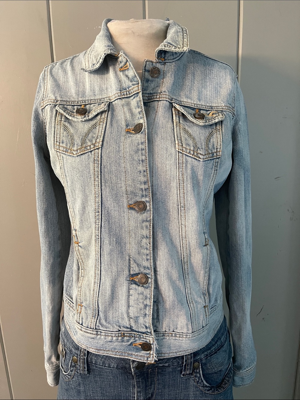 Hollister Jean Jacket Distress Vintage Grunge Festival Western Cowgirl Boho Hobo